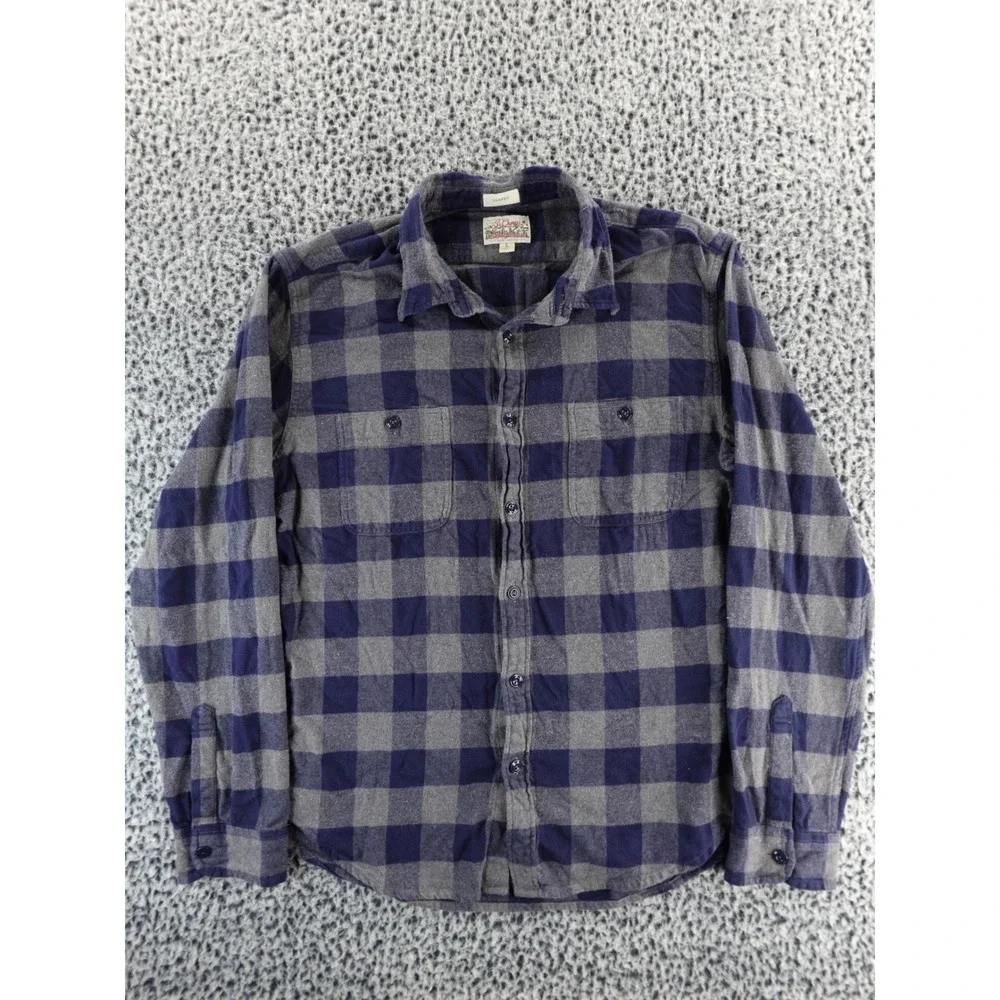 J Crew Classic Flannel‎ Shirt Blue Gray Plaid Double Brushed Long Sleeve Men L